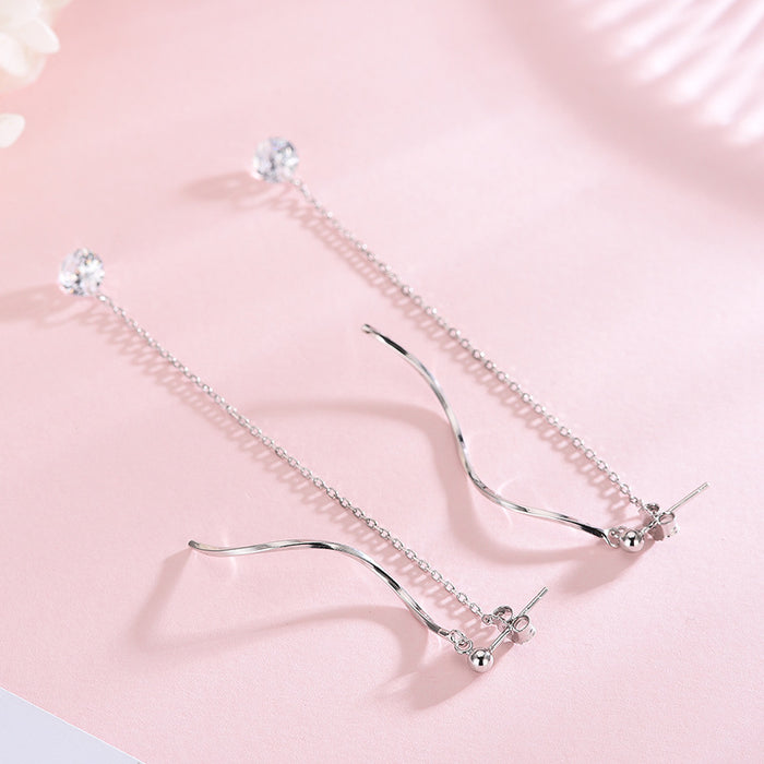 Spiral Tassel Diamond Curve Earrings