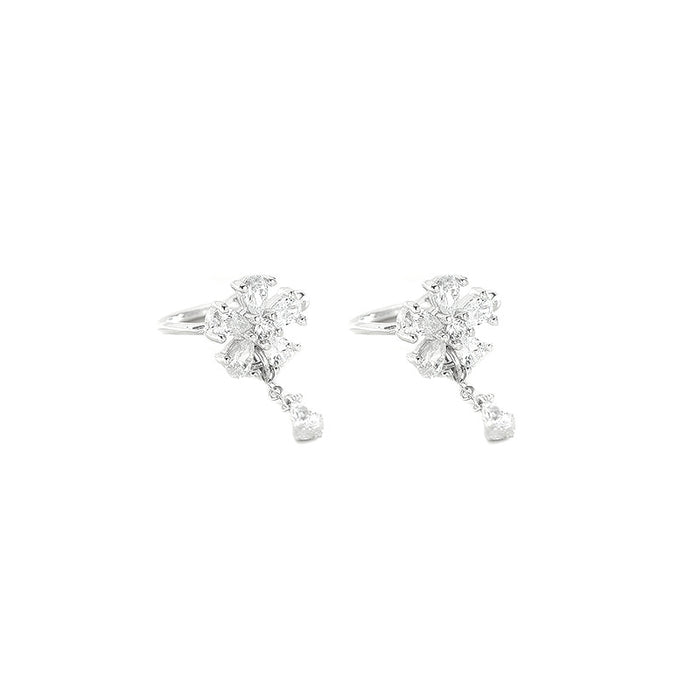 Diamond Silver Flower Ear Hooks