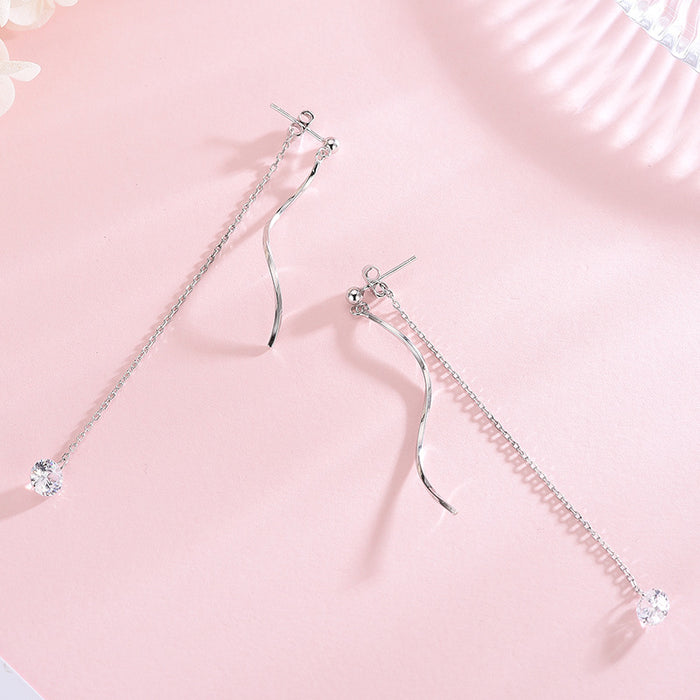 Spiral Tassel Diamond Curve Earrings