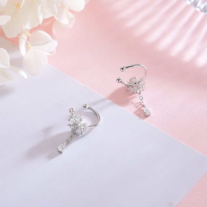 Diamond Silver Flower Ear Hooks