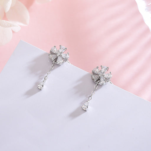 Diamond Silver Flower Ear Hooks