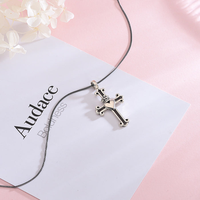 Black Crown Cross Necklace