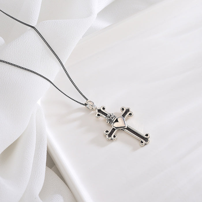Black Crown Cross Necklace