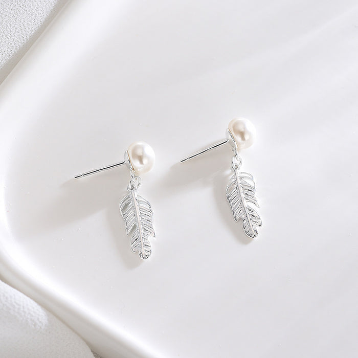 Pearl Literary Feather Earrings