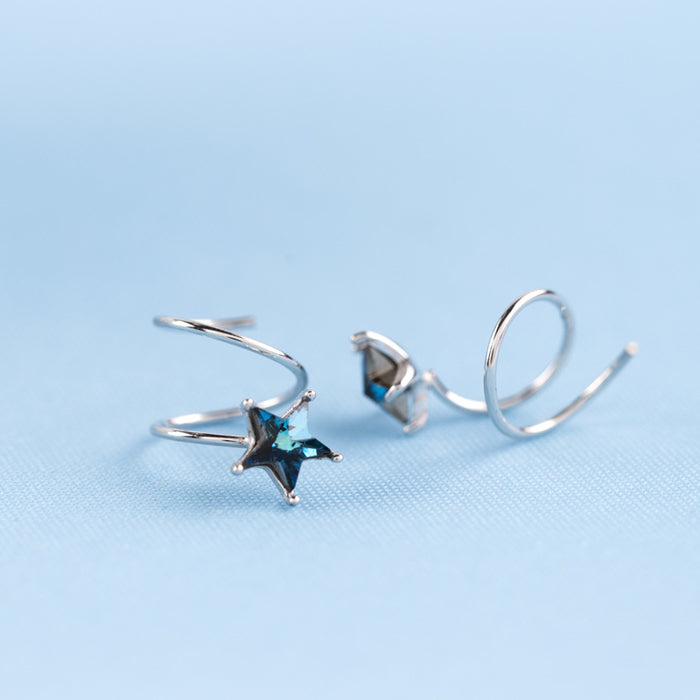 Blue Diamond Star Wave Earrings