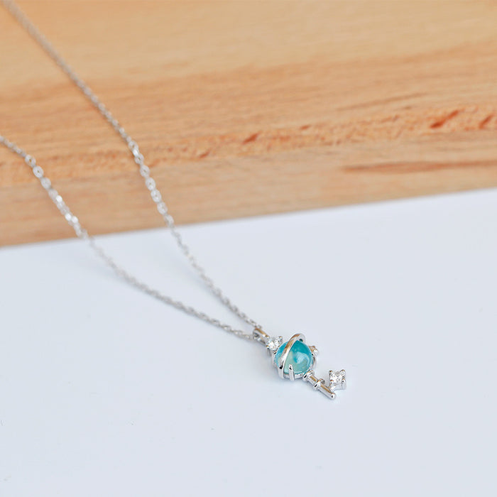 Blue Aurora Diamond Planet Necklace
